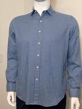 Polo Ralph Lauren Classic Fit Plaid Shirt XL 17 Blue Green Cotton